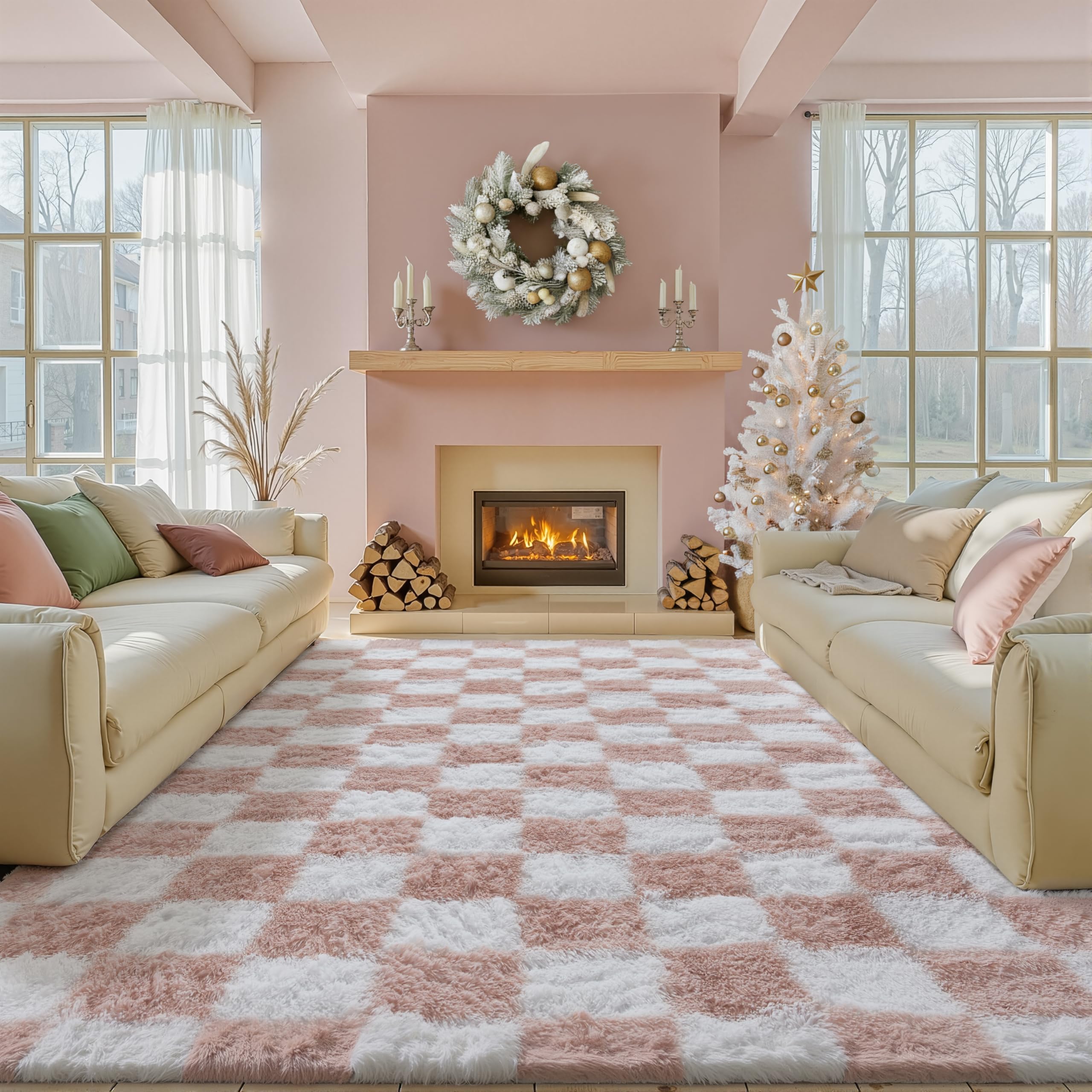 Amazon.com: PureCozy Checkered Rug 6x9 for Living Room, Pink and